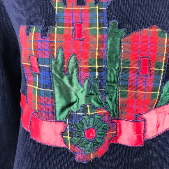 Navy Cotton Holiday Long Sleeve Sweater Sz M - Picture 2 of 8